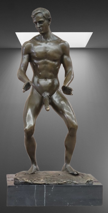 art-érotique-statue-bronze-male-homme-nu-énorme-sexe