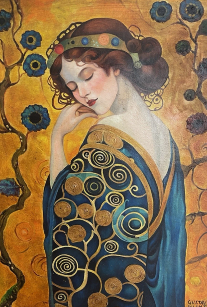 art-decoration-tableau-peinture-huile-toile-portrait feminin-femme-elegante-à la façon de Klimt