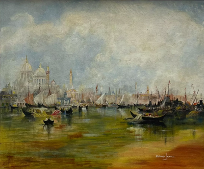 art-decoration-tableau-peinture-huile-panneau-paysage-marin-Venise