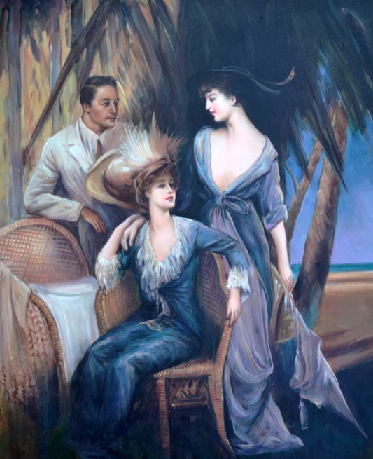 art-decoration-tableau-peinture-huile-toile-scene-vie-personnages-tropiques