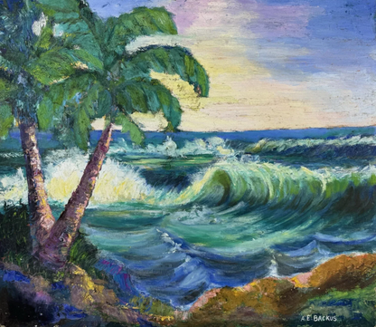 art-decoration-tableau-peinture-huile-toile-paysage-marin-cocotier-plage-ocean