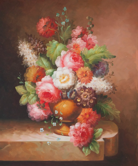 art-decoration-tableau-peinture-huile-toile-nature-morte-fleurs-colorées-vase