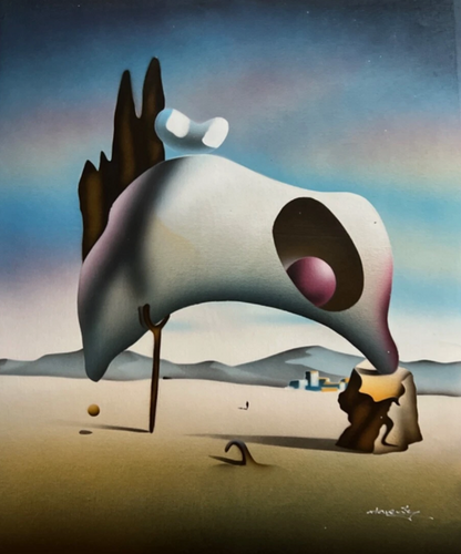 Fusée Cosmique - Peinture Huile Originale sur Toile