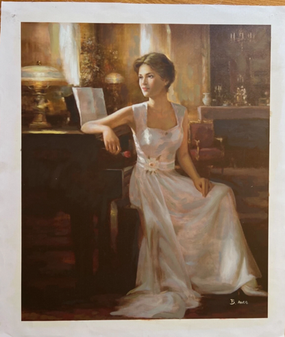 Repos au piano - Peinture à l'huile sur toile