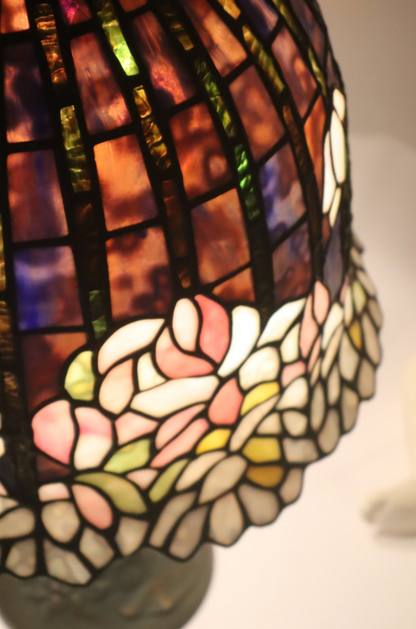 Grande Lampe de Bureau en Mosaïque de Verre avec Pied de Lampe Nénuphar en Bronze dans le style Tiffany