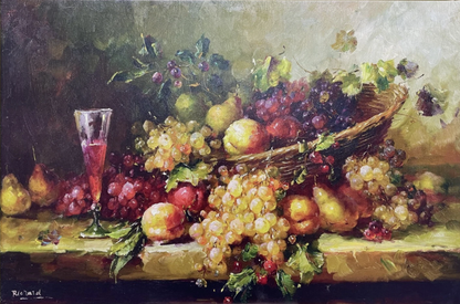 NY Art- Original Oil Painting of Still Life Fruits on Canvas Framed