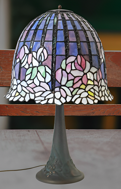 Grande Lampe de Bureau en Mosaïque de Verre avec Pied de Lampe Nénuphar en Bronze dans le style Tiffany