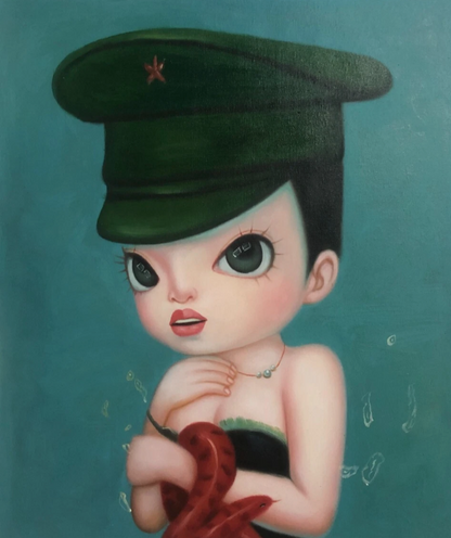 art-decoration-tableau-peinture-huile-toile-portrait-fille-gros-yeux