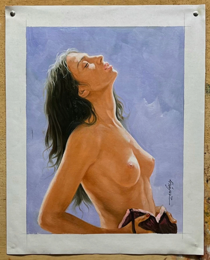 art-decoration-tableau-peinture-huile-toile-portrait-femme-denudée-seins-nus