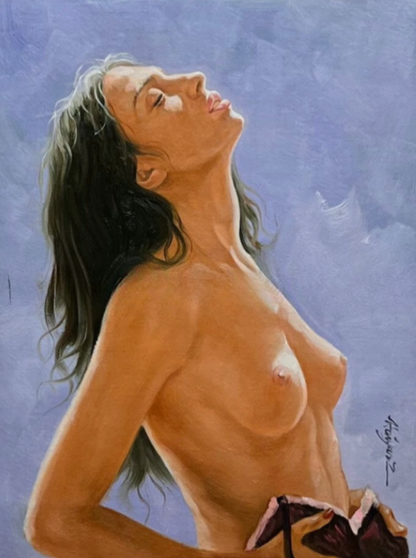 art-decoration-tableau-peinture-huile-toile-portrait-femme-denudée-seins-nus