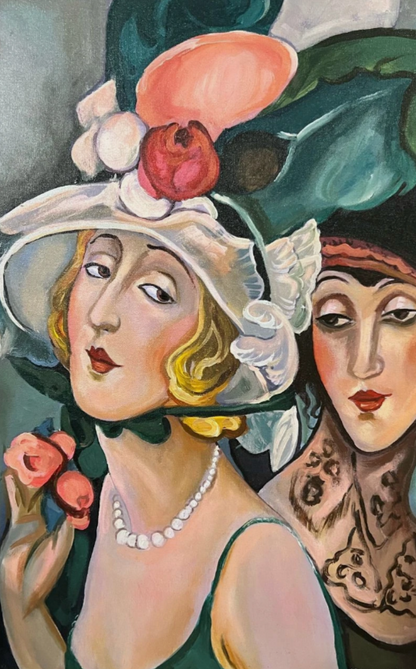 art-decoration-tableau-peinture-huile-toile-moderne-portrait-feminin-femmes-chapeau