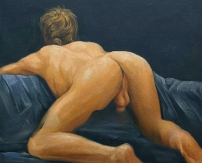 art-decoration-tableau-peinture-huile-toile-portrait-homme-nuintegrale-dos-fesses