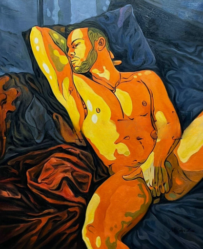 art-moderne-decoration-tableau-peinture-huile-toile-portrait-masculin-male-homme-nu-integrale