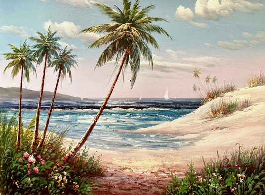 art-decoration-tableau-peinture-huile-toile-paysage-Plage des Caraïbes