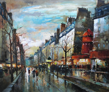 art-decoration-tableau-peinture-huile-toile-paysage-scene-personnages-rue-ville