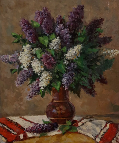 art-nature-morte-floral-fleur-lilas-peinture huile panneau