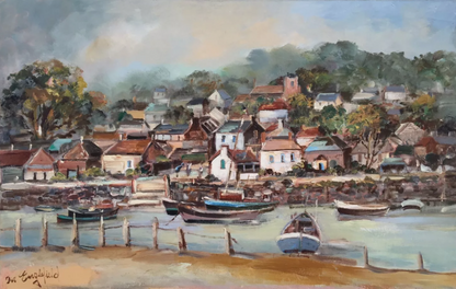 art-decoration-tableau-peinture-huile-toile-Tableau original "PORT", signé : Ira Englefield