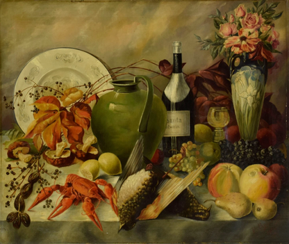 1908 Tableau ancien nature morte, huile, signé et daté, 85 x 72,5 cm