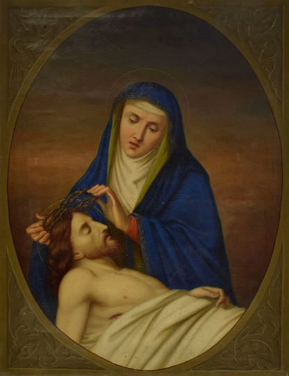Vers 1850-1900, Tableau ancien "Pietà à la couronne d'épines", huile, 92 x 71,5 cm