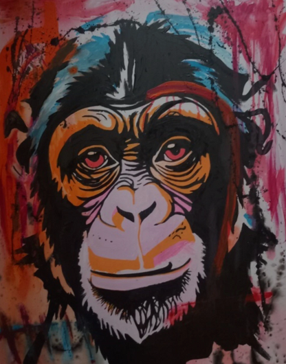 art-decoration-tableau-peinture-huile-toile-portrait-animal-pop art-chimpanze-singe