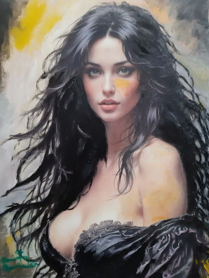 art-decoration-tableau-peinture-huile-toile-portrait-feminin-femme-sexy-brune