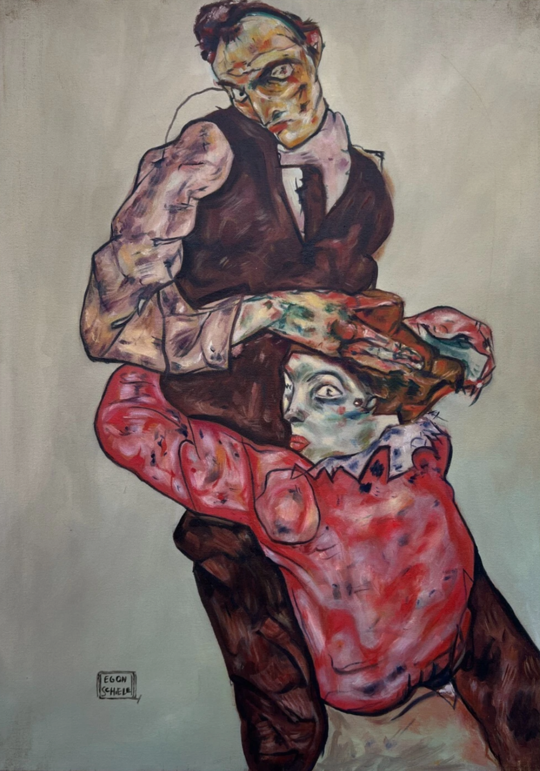 art-decoration-tableau-peinture-huile-toile-moderne-portrait-femme-homme-amants-d'apres Egon Schiele