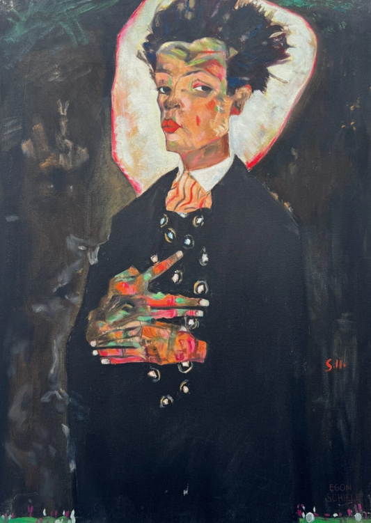 art-decoration-tableau-peinture-huile-toile-moderne-portrait-homme-d'apres Egon Schiele