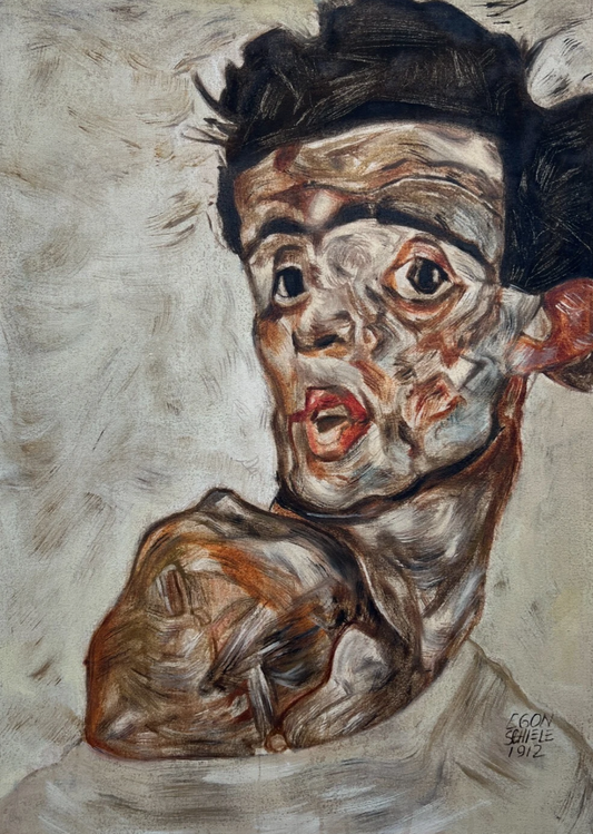 art-decoration-tableau-peinture-huile-toile-moderne-portrait-jeune-homme-d'apres Egon Schiele