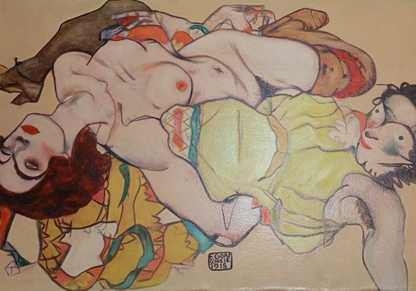 art-decoration-tableau-peinture-huile-toile-moderne-portrait-scene-erotique-d'apres Egon Schiele (Copie)