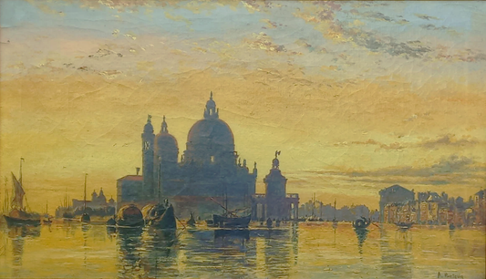 Tableau huile/peinture, Venise, Santa Maria della Salute, signé A. Pratella, vers 1900