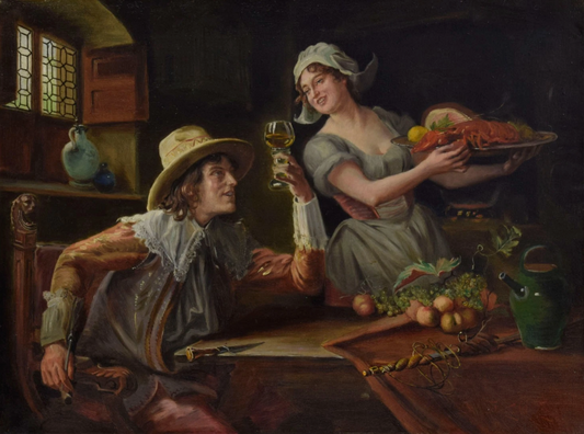 moitié 20. Jh. Tableau ancien, scène de genre dans une taverne, huile, 75 x 56 cm
