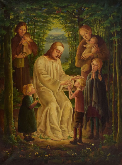 art-decoration-tableau-peinture-huile-toile-Fritz Bantli (1892-1952) ARTPRICE Tableau ancien "Jésus et les enfants", huile