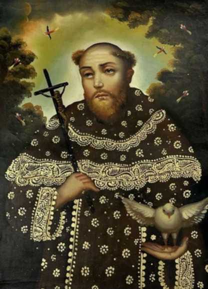 Peinture à l'huile originale école Cusco Pérou San Francisco de Asis