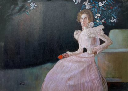 art-decoration-tableau-peinture-huile-toile-portrait-feminin-femme-Sonia-d'après Klimt