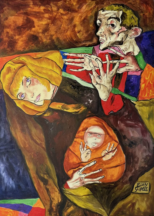 art-decoration-tableau-peinture-huile-toile-scene-famille-d'apres Egon SCHIELE