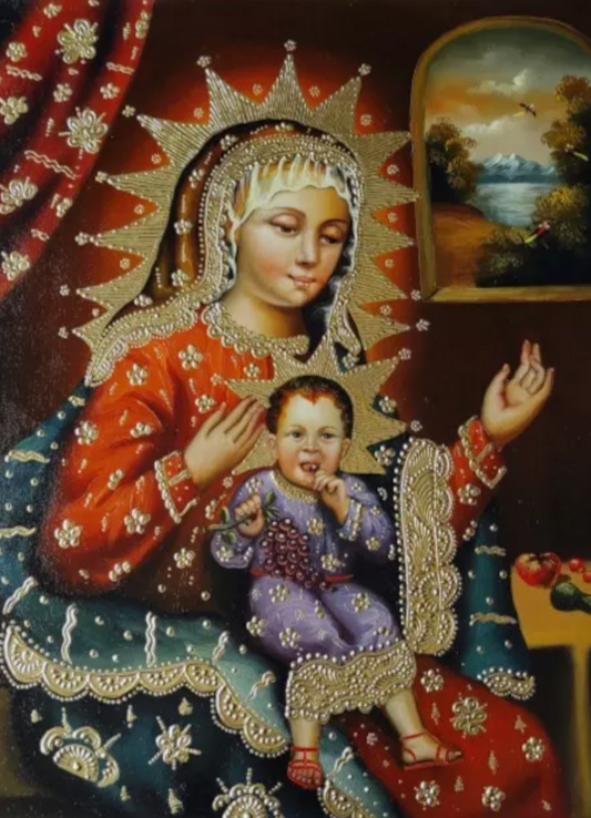 Vierge à l'Enfant, Peinture à l'huile peinte à la main, Art catholique, Peinture Cuzco