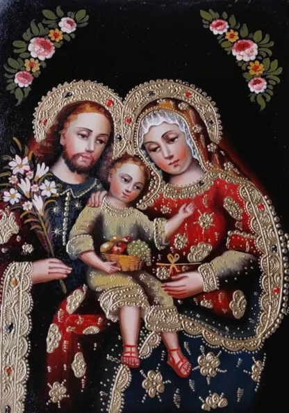 Sainte Famille, art catholique, école de Cuzco, peinture à l'huile, peinte à la main, art