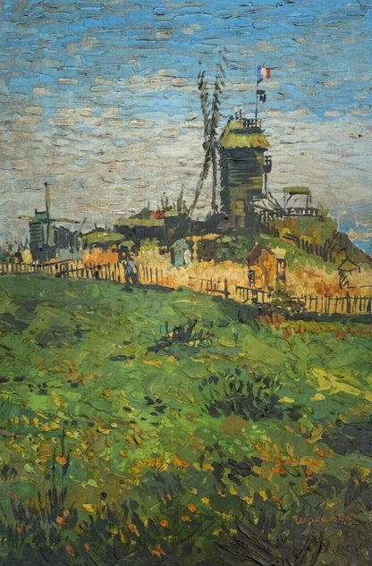 art-decoration-tableau-peinture-huile-toile-paysage-campagne-champ-moulin-vent-d'après Van Gogh