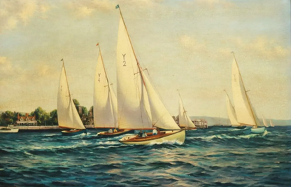 art-decoration-tableau-peinture-huile-toile-regate-voiliers-bateaux