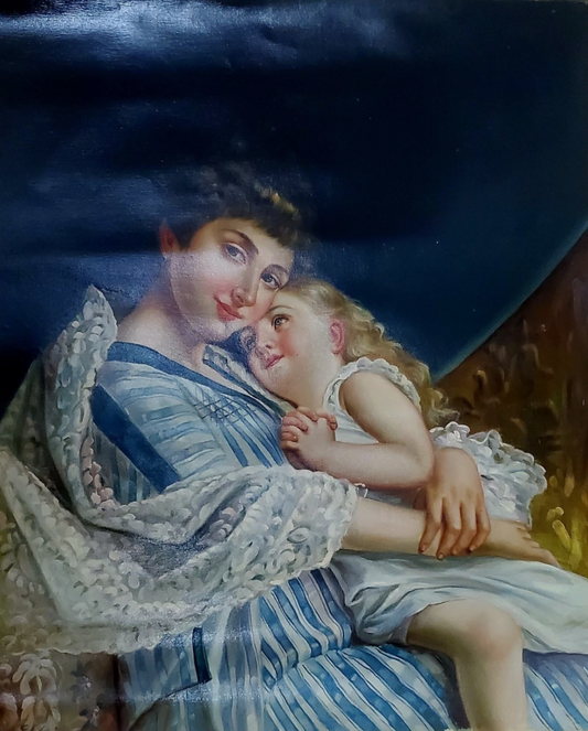 art-decoration-tableau-peinture-huile-toile-portrait mère et fille