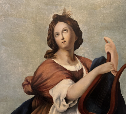 Peinture Ancienne Représentant Une Femme À La Lyre, XIX Eme, Huile Sur Toile