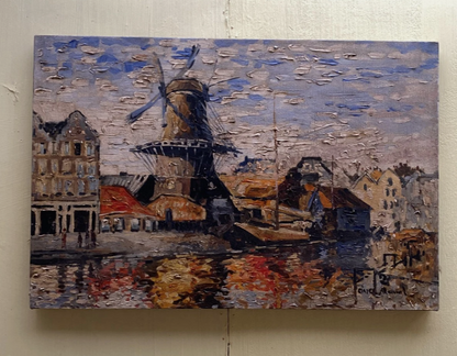 art-impressionnisme-paysage-moulin-vent-peinture-huile-toile-d'après Van Gogh