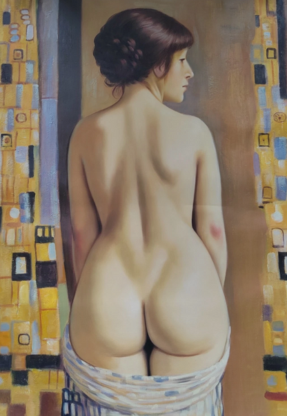 art-decoration-tableau-peinture-huile-toile-portrait-feminin-femme-nue-dos-fesses