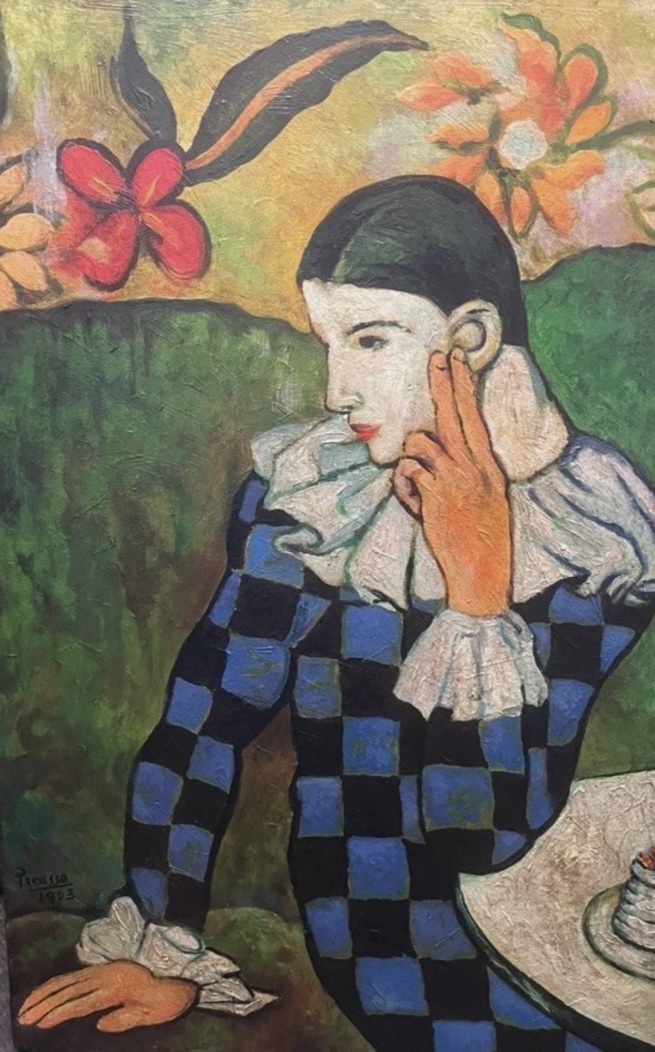 art-decoration-tableau-peinture-huile-toile-portrait-masculin-Arlequin-à la manière de Picasso