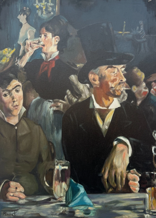 art-scène de vie-personnages-café-peinture huile sur toile-d'après Manet