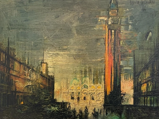 Bouvier de Cachard Piazza San Marco 1964 Peinture à l'huile originale paysage de Venise