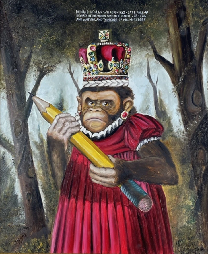 Tableau huile sur bois-d'après Donald Roller Wilson- fille-Beverly-singe