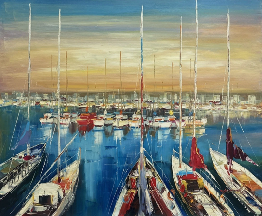 Voiliers d’art moderne, bateau, bateaux, mer, huile peinte à la main sur toile