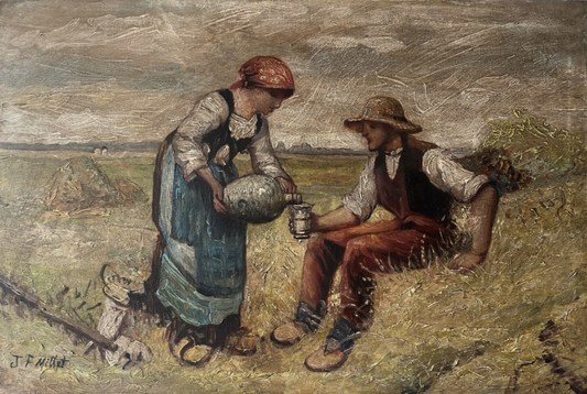 art-scène-vie-paysan-campagne-moisson-peinture-huile-toile