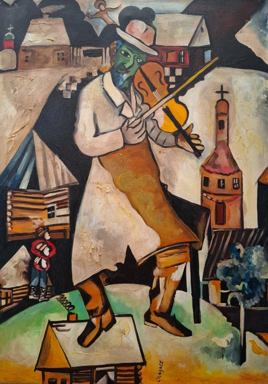 violon sur le toit tableau peinture huile sur toile d'après Chagall